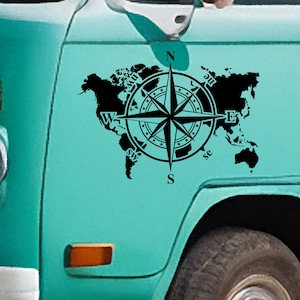 Sticker boussole carte du monde - Sticker en vinyle pour votre fourgonnette, camping-car ou caravane