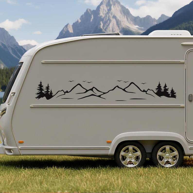 Mountain and Forest Vinyl Decal - Van Camper Caravan Boat Sticker ...