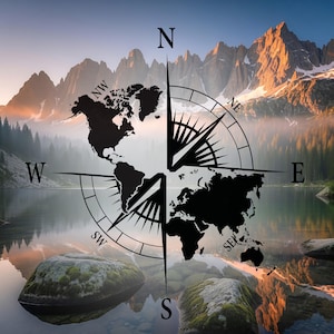 World Map Compass Vinyl Decal: Van Camper Caravan Boat Sticker