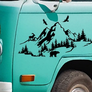 Mountain Vinyl Decal - Vinylsticker voor uw busje, camper, caravan, boot en meer