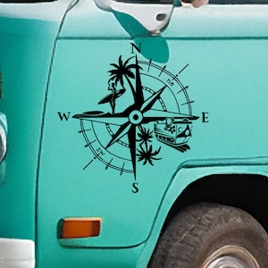 Sticker kompas en surfer vinyl sticker - vinyl sticker voor uw busje, camper, camper, boot en meer