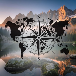 Weltkarte Kompass Camper Aufkleber - Vinyl Aufkleber für Ihren Van, Camper oder Wohnwagen