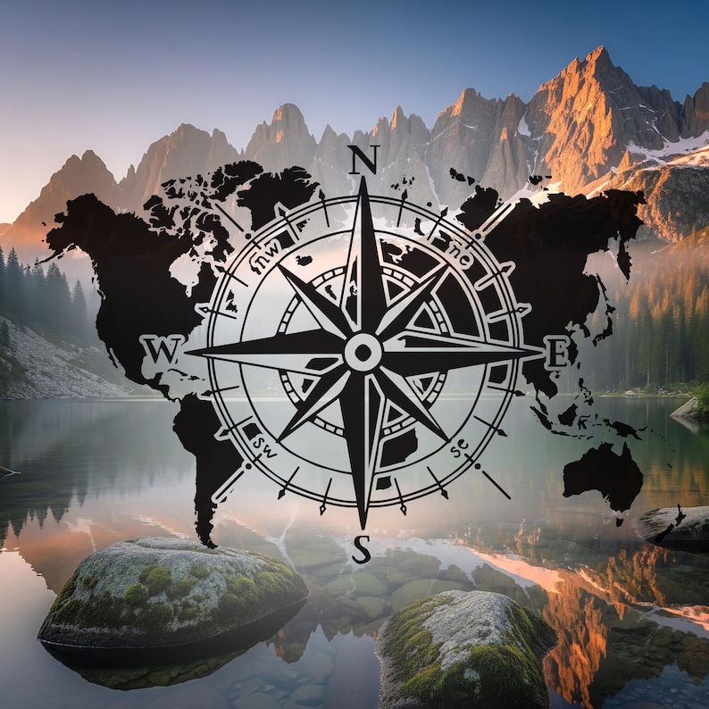 World Map Compass Camper Sticker - Vinyl Decals for Your Van, Camper or ...