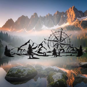 Vinylsticker Compass and Mountain: sticker Adventure Van Camper
