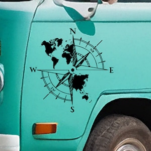 Boussole avec décalcomanie de carte du monde, autocollant en vinyle de très haute qualité