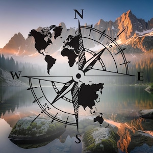 Kompass Weltkarte Vinyl Aufkleber: Reise Abenteuer Aufkleber