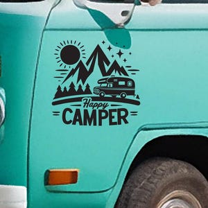 Happy Camper-vinylsticker - Vinylsticker voor je camper, caravan, boot en meer