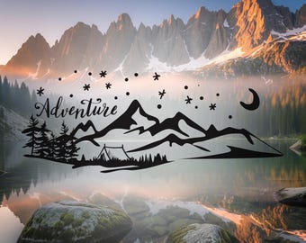 Mountain Adventure-vinylsticker - Vinylsticker voor je busje, camper, caravan, boot en meer