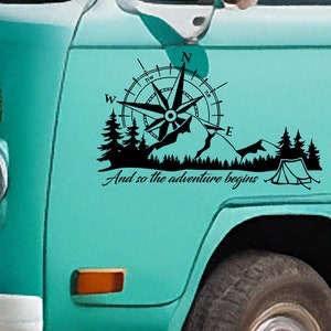 Avontuur begint vinylsticker - Vinylsticker voor uw busje, camper, caravan, boot en meer