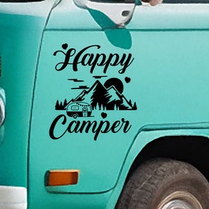 Happy Camper-vinylsticker - Vinylsticker voor je busje, camper, caravan, boot en meer
