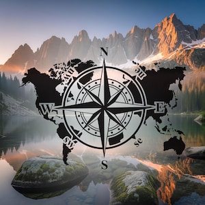 Sticker wereldkaart kompas - Vinylsticker voor je busje, camper of caravan