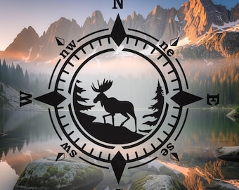 Calcomanía de vinilo Compass Moose: pegatina para furgoneta o autocaravana