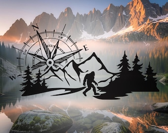 Bigfoot im Berg und Kompass Aufkleber für Ihr Fahrzeug