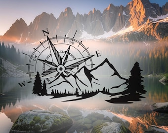 Compass and Mountain Vinyl Decal: Van Camper Caravan Sticker