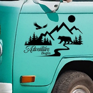 L'avventura inizia e l'orso decalcomania adesivo in vinile di alta qualità per il tuo camper