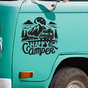 Happy Camper-vinylsticker - Vinylsticker voor je camper, caravan, boot en meer