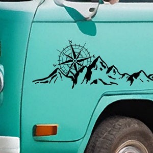 Mountain Compass Vinyl Decal - Vinylsticker voor uw busje, camper, caravan, boot en meer