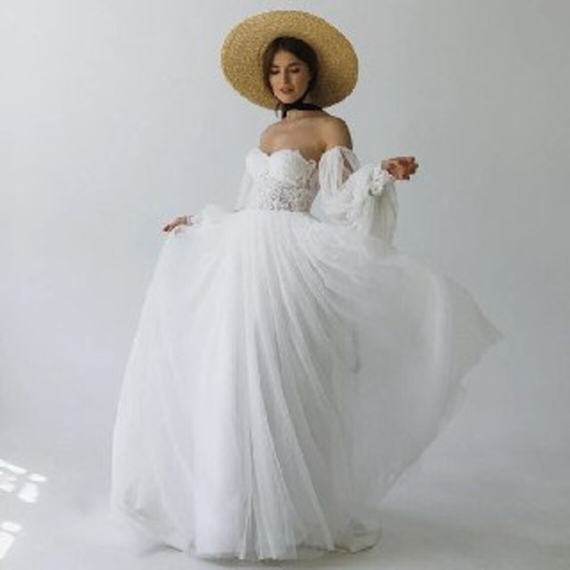 Corset Wedding Dress Detachable Puff Sleeves Wedding dress Etsy