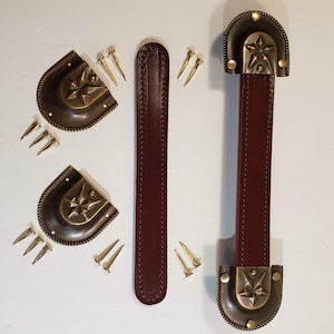 Antique Trunk Handle Kit Antique Brass Star Cap Style, Leather Trunks Handles, Nails all Free Shipping