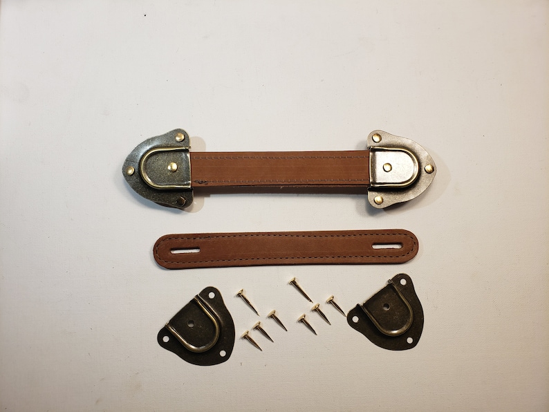Antique Trunk Handle Kit With Antique Brass Caps, Leather Trunk Handles