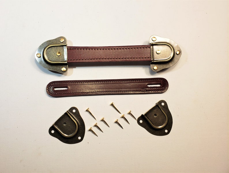 Antique Trunk Handle Kit With Antique Brass Caps Leather Etsy
