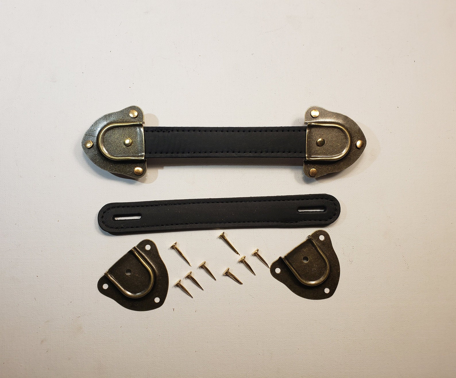 Antique Trunk Handle Kit With Antique Brass Caps Leather Etsy