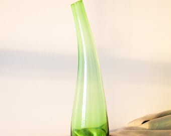 Vintage Handblown Green Glass Bud Vase, Retro Home Decor