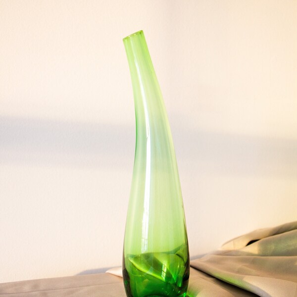 Vintage Handmade Green Contemporary Glass Decorative Vase Modern Green Glass Decor Unique RetroHome Decor