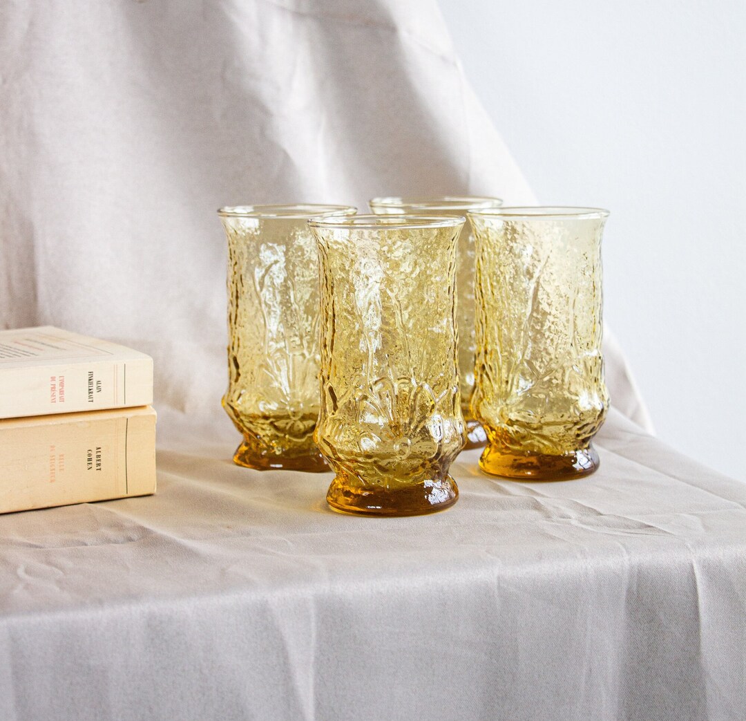 Vintage Orange Amber Highball Water Glass / Tall Amber Water Cup / Vintage Orange Glassware