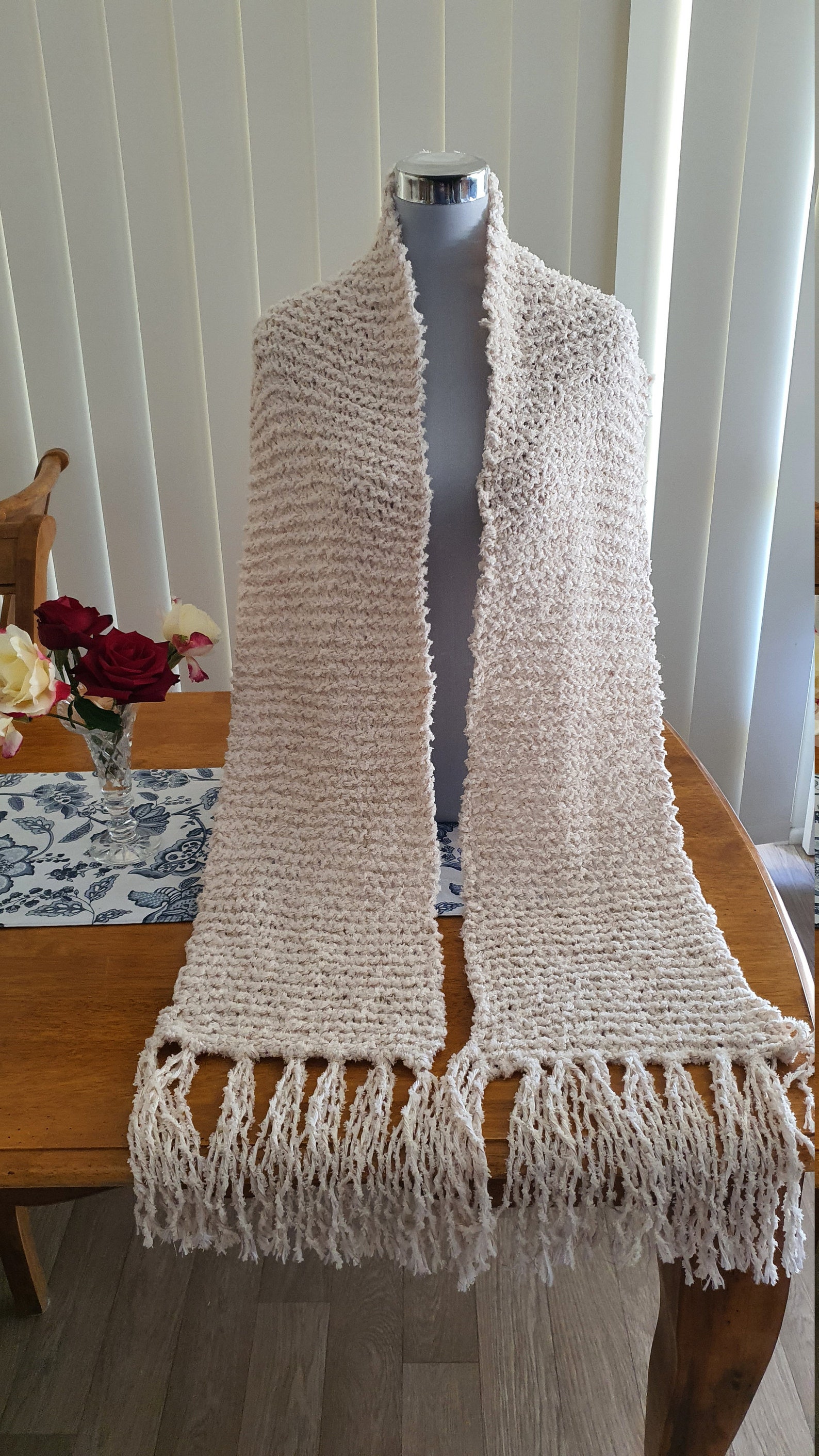 Knitted Soft Cream acrylic Scarf Etsy