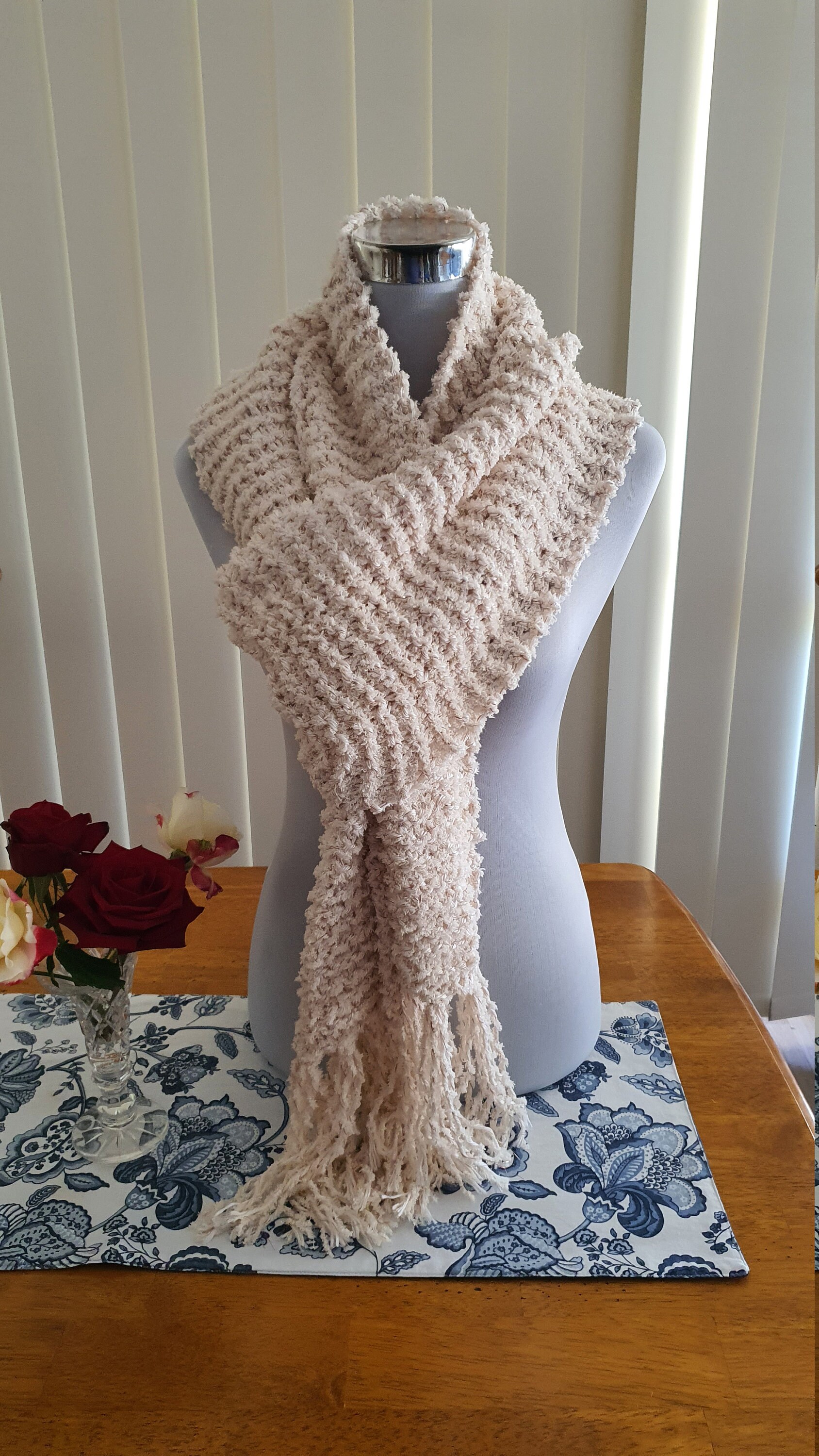 Knitted Soft Cream acrylic Scarf Etsy