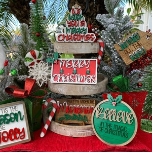 Christmas Tiered Tray Wood Sign Set, Farmhouse Decor