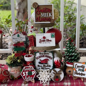 Christmas Tiered Tray Signs, Farmhouse Santa Decor (7 pieces)
