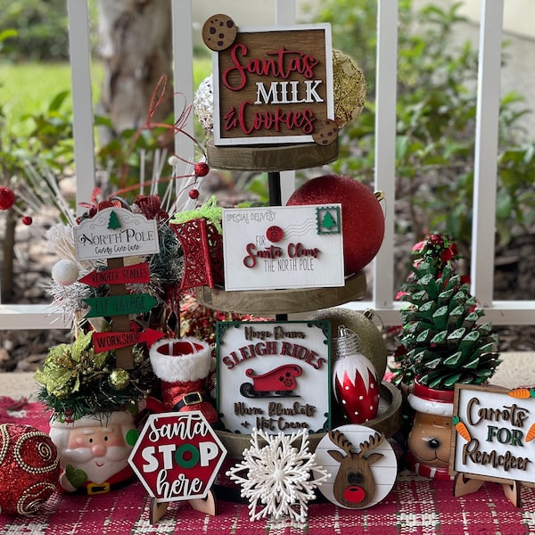 Christmas Tiered Tray, Christmas Tiered Tray Decor, farmhouse Christmas, Christmas Tier Tray, Santa Tier Tray, Santa Tiered Tray