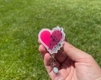Floral Heart Retractable Badge Reel