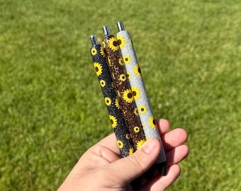 Bolígrafo con purpurina y girasoles