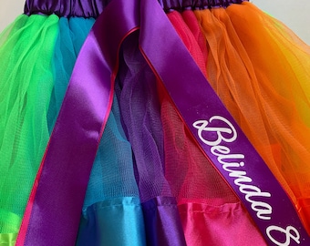 Tutú de tul arcoíris: falda de fiesta de princesa para niñas