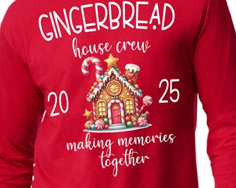 Camiseta de manga larga navideña personalizada de la tripulación de la casa de jengibre, camisetas familiares a juego