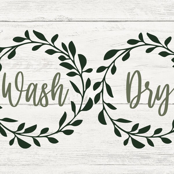 Wash Dry Laundry Signs SVG | Waschtrockner Kranz Aufkleber | Druckbare, Cricut & Silhouette Cameo Digital Cut Datei | Sofort Download