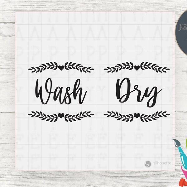 Wash Dry Laundry Signs SVG | Waschbar Laub Kranz Kranz | Druckbare, Cricut & Silhouette Digitale Schnittdatei | SVG Sofort Download