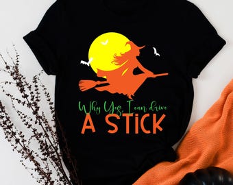 Sí, puedo conducir un coche manual, camiseta de Halloween, camiseta de otoño, bruja, ocultismo, wiccan, bruja en escoba divertida, camisetas de Halloween - Regalos personalizados