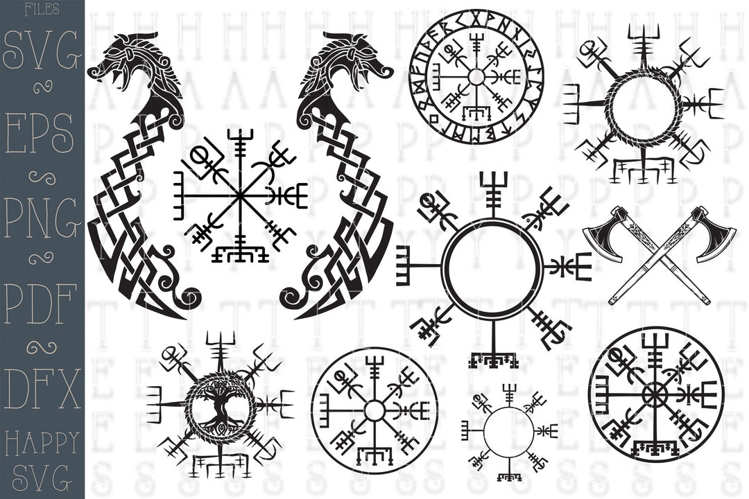 Vegvisir Nordic Viking Compass 10 Design Bundle Dragon - Etsy