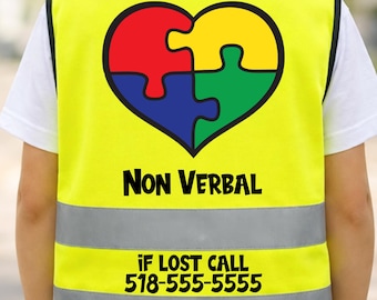 Autism Safety Vest for Kids – Non‑Verbal Identification – Custom Name or Phone Number