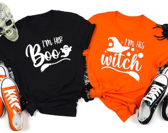 Camisetas de pareja de Halloween: ¡Su bruja y su pareja! Disfraz a juego