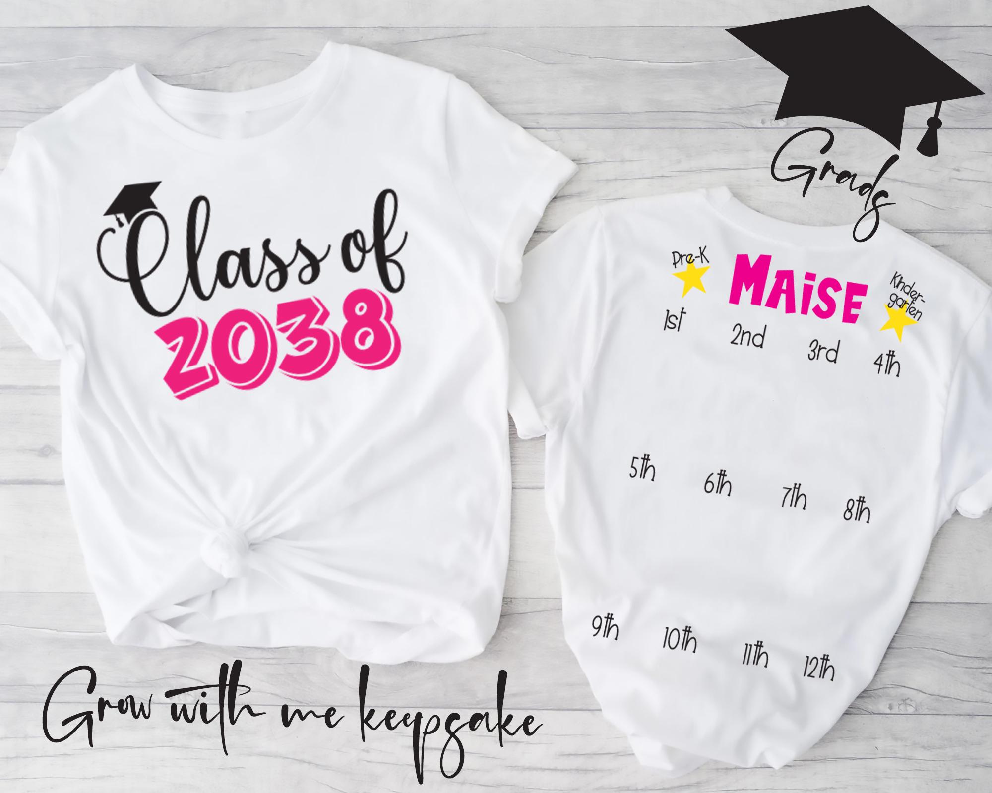 Grow with Me  T-shirt, Class of 2038 2039 2040+,  Yearly Hand Prints shirt, Forever Keepsake, Preschool Graduation gift - Custom Made Gifts