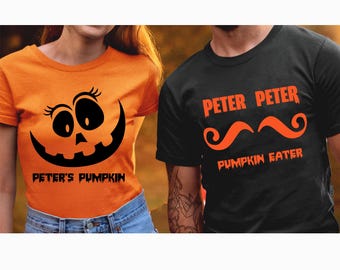 Peter Peter Pumpkin Eater & Pumpkin / Camisetas de pareja de Halloween / Camisetas de disfraces de pareja / Fiesta de Halloween - Regalos personalizados