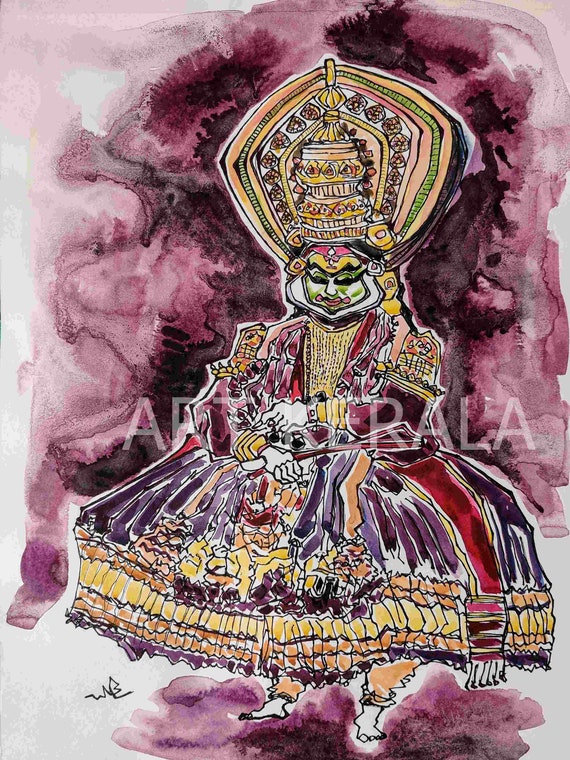 Kathakali watercolor prints/ Kerala folklore art/Indian classical dance print/ Kathak painting/Prints ship worldwide