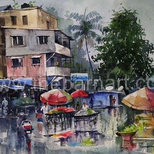 Indian rustic scenes watercolor/Indian sceneries/Indian  life/North India scenes/South India posters