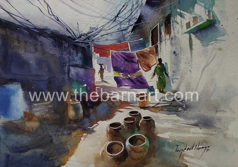 Indian Rustic Scenes Watercolor/indian Sceneries/indian Life/north