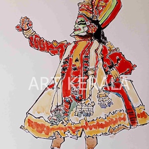 Kathakali watercolor prints/ Kerala folklore art/Indian classical dance print/ Kathak painting/Prints deliver  worldwide